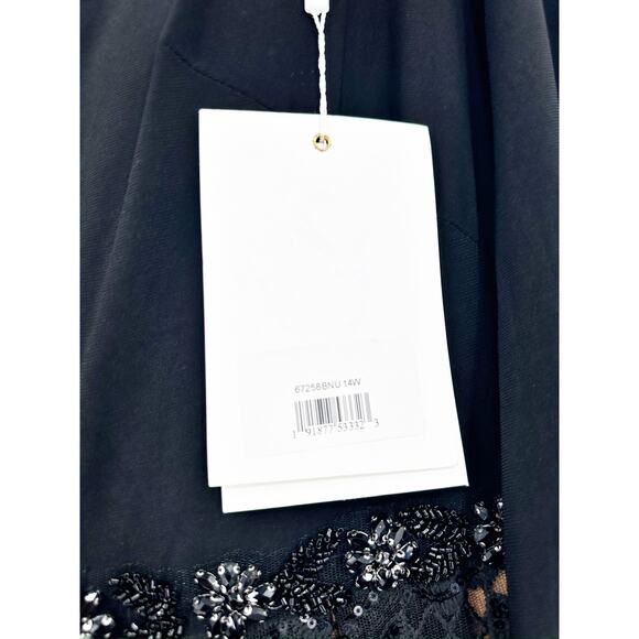 Mac Duggal 67258 Long Sleeve High Neck Lace A-Line Black Gown Size 14W NWT - Picture 4 of 7